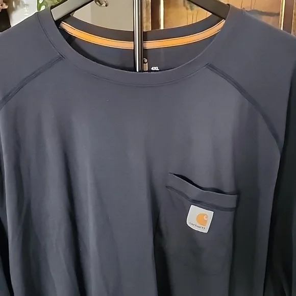 Carhartt Men’s Dark Blue Long Sleeve Pocket T-Shirt Workwear - Picture 2 of 6